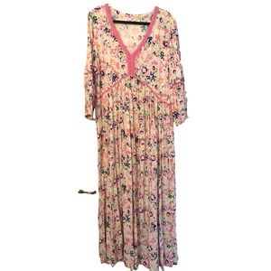 Crown and Ivy XL Pink multi floral full maxi dress Empire waist Peasant Cottage
